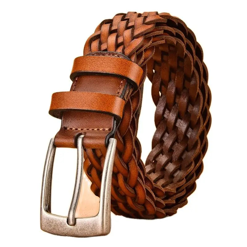 2025 3.5 cm wide  men  full grain Genuine leather belt without box knitting  woven  genuine Leather Belts