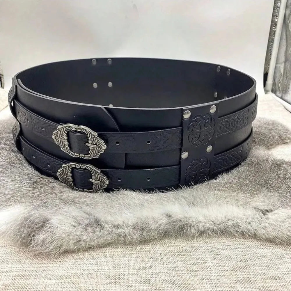 Nordic Medieval Viking Style Wide Embossed Vintage PU Leather Belt, Renaissance Knight Armor Belt Apparel Accessory, Suitable Fo