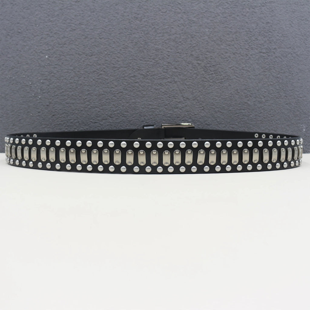 Heavy Full row of  Retro Alloy Buckle Belt Men's  Rivet Belt Punk Rock Jeans Belt Genuine Leather Belt For Gothic Y2K