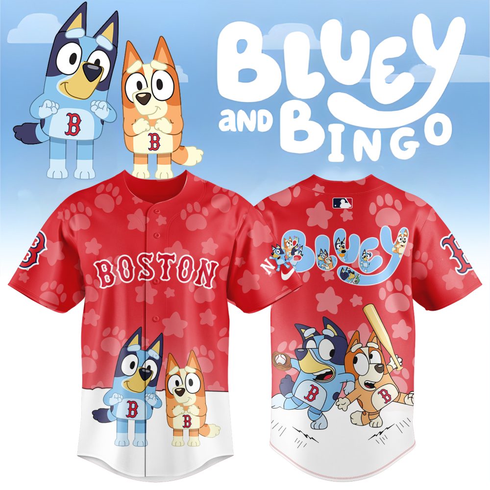 Bluey &amp; Bingo Boston Baseball Jersey - Kids' Cartoon Sports Shirt - Fun &amp; Playful Design